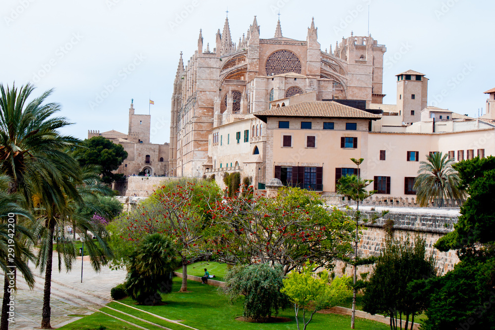 Old town on Palma de Mallorca with big beautyful Cathedrl 