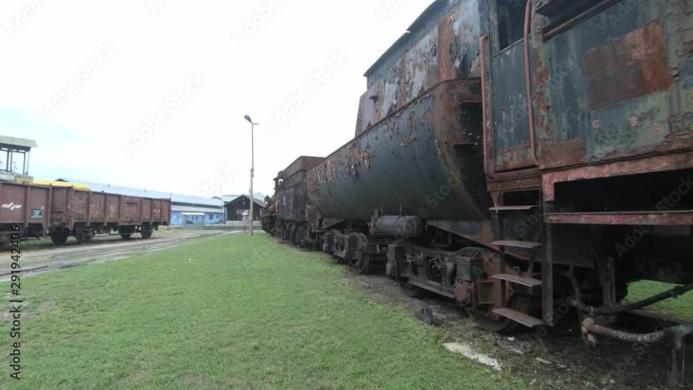 4K forward moving view of rusted locomotive steel wagons 4K forward moving view of rusted locomotive steel wagons