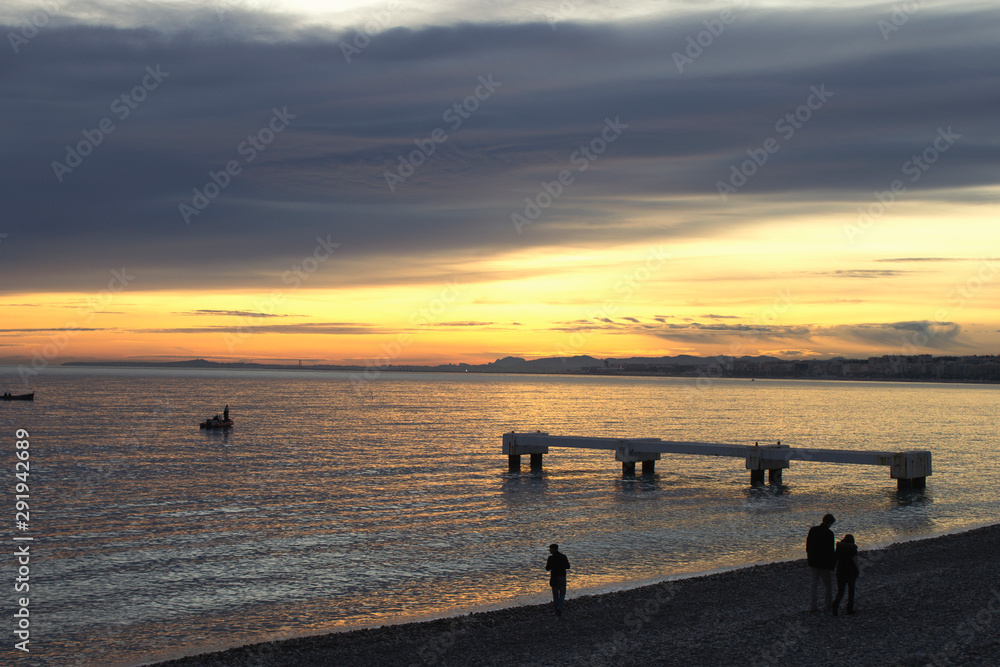 Sunset on the beach, in Nice