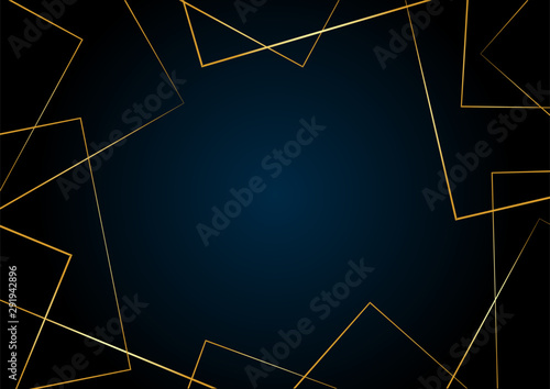Modern geometric dark blue background with golden lines, spase for your text. Vector