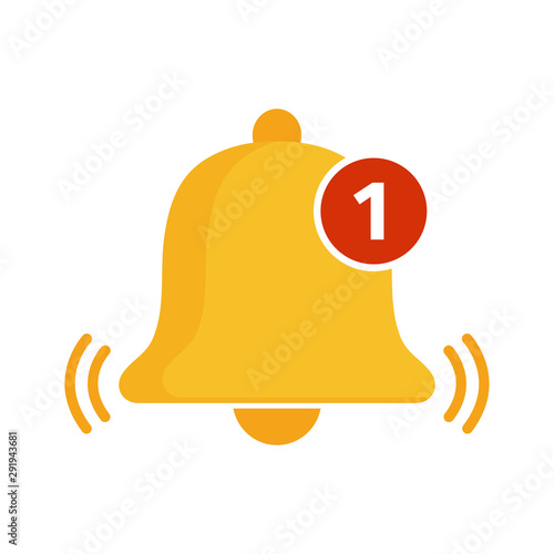 Golden bell icon. Incoming message notification. Vector
