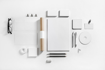 Blank corporate stationery set on paper background. Template for branding design. Branding mock up. Flat lay.