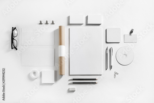 Blank corporate stationery set on paper background. Template for branding design. Branding mock up. Flat lay.