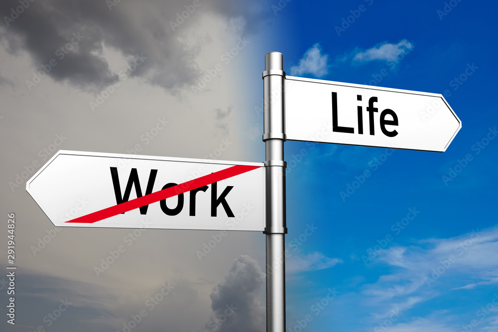 Work-Life-Balance als Konzept auf Wegweiser Work-Life-Balance als Konzept auf Wegweiser