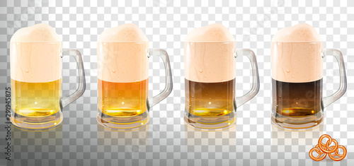 Different Types of Beer in Glass Beer Mugs