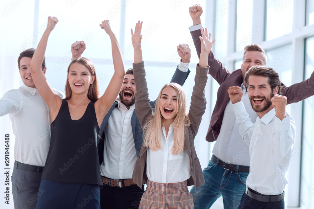 close up. a group of happy young business people.