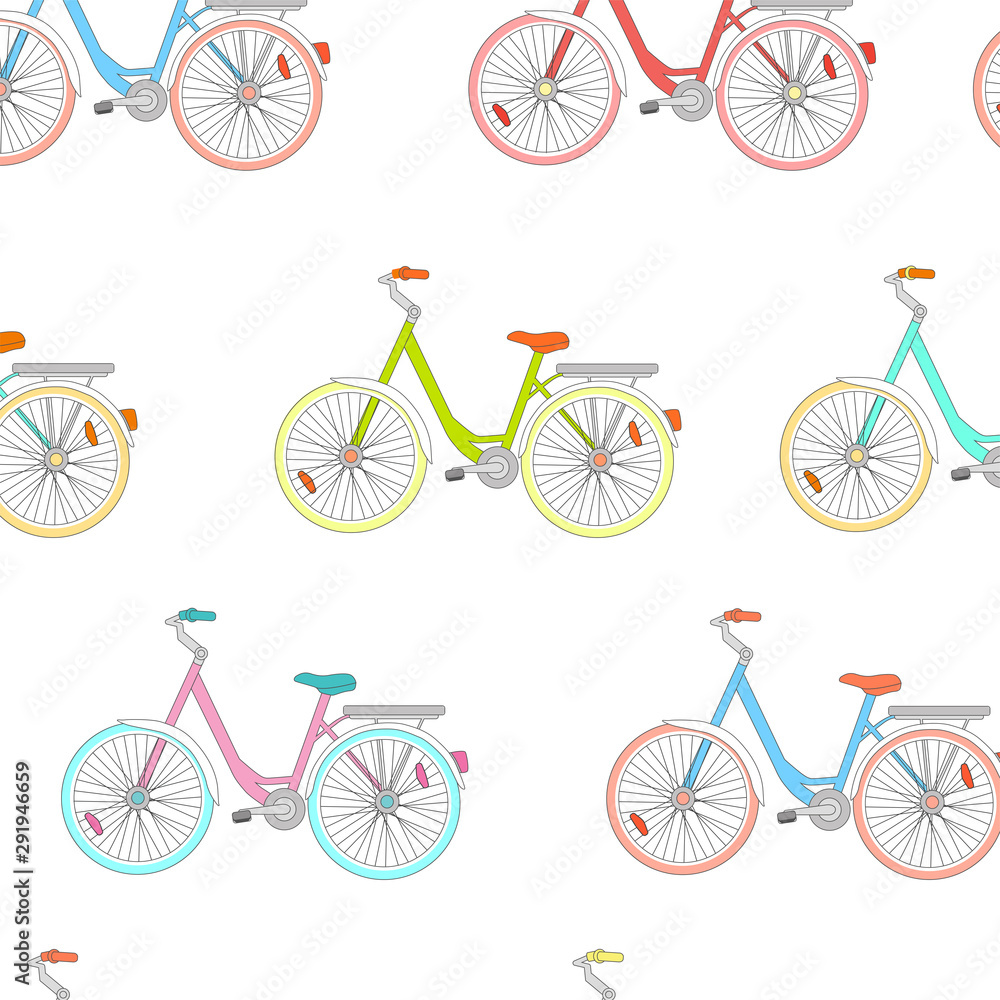 Fototapeta premium Vestor seamless pattern with colorful bicycles. Background, texture, wallpaper