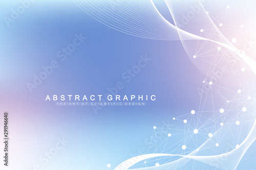 Expansion of life. Colorful explosion background with connected line and dots, wave flow. Visualization Quantum technology. Abstract graphic background explosion, motion burst, vector illustration.