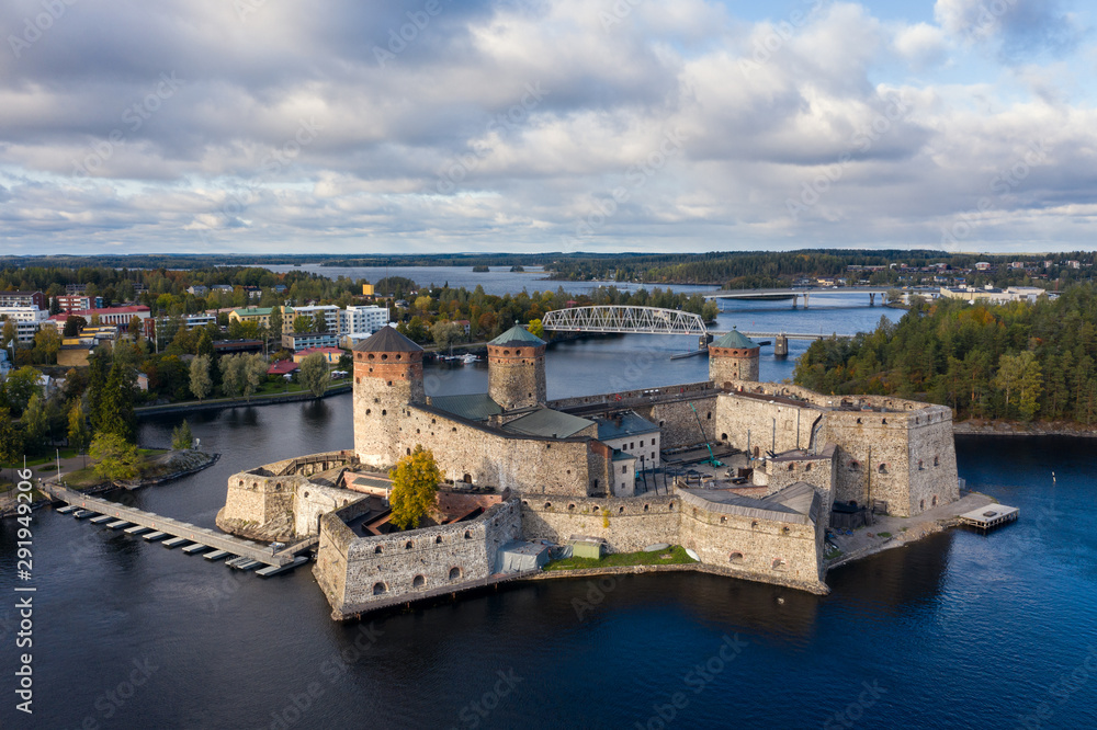 City Savonlinna bird's eye view, view of the castle Olavinlinna.