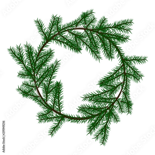 coniferous wreath of fir branches in a circular frame for design