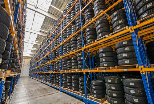 Tire warehouse with high shelf