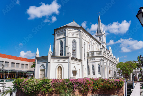 Chijmes church at Singapore with blue sky background