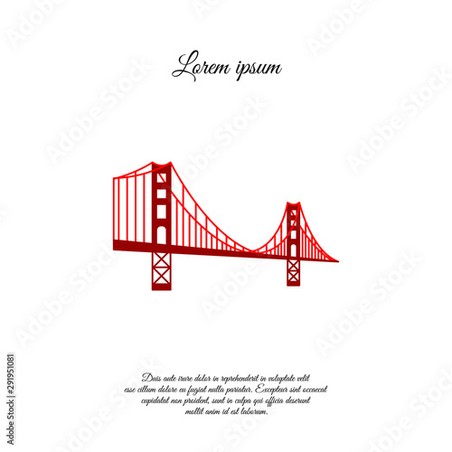 US symbol - Golden Gate Bridge. Vector landmark isolated over the white background. San Francisco  United States of America. Side view. Flat style illustration. icon red logo. 