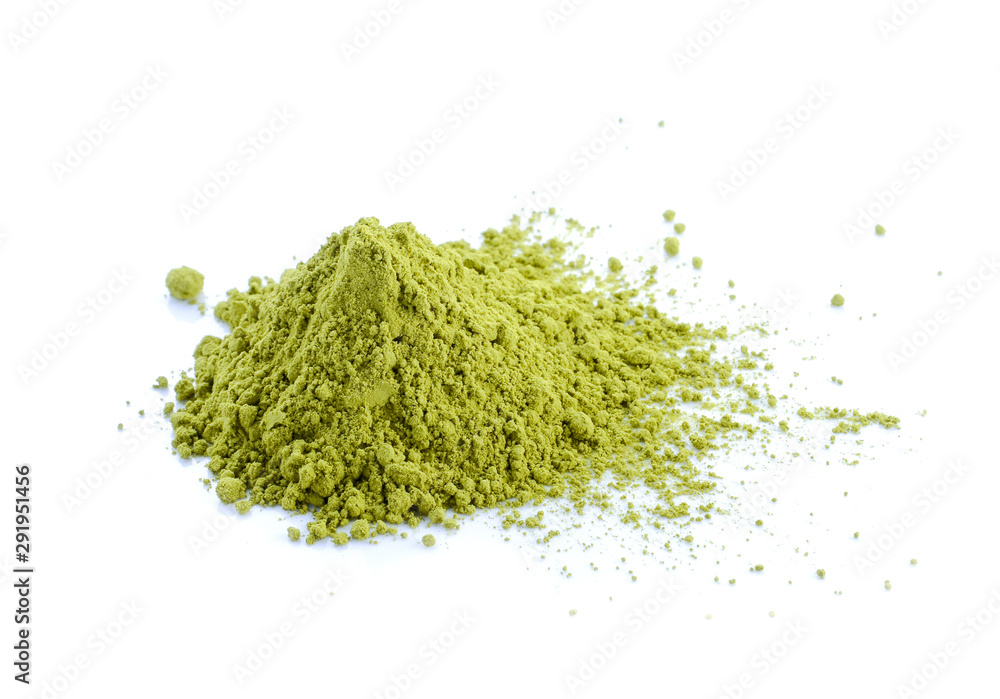 Powdered matcha green tea isolated on white background Powdered matcha green tea isolated on white background