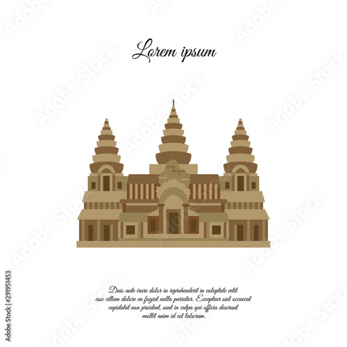 Angkor Wat vector icon isolated on white background, Angkor Wat sign, element design in outline style. Cambodia. Historical Landmarks Symbol. Editable Stroke. color