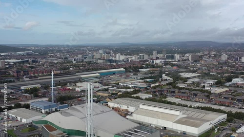 Aerial view of Garbage incineration plant. Waste incinerator plant in Splott, Cardiff, Wales, UK.  The problem of environmental pollution by factories photo