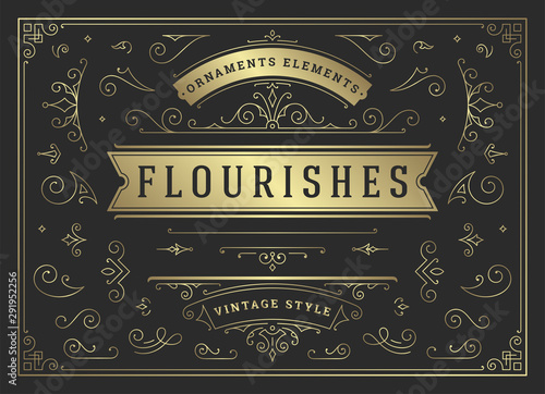 Vintage ornaments swirls and scrolls decorations design elements vector set, flourish ornate calligraphic combinations