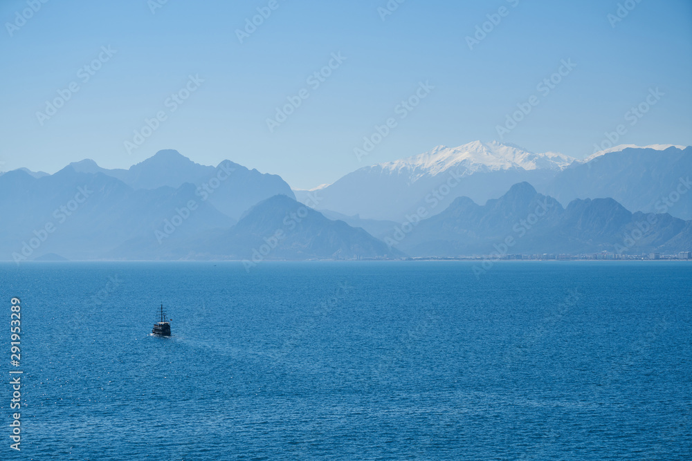 blue sea and beautiful mountains