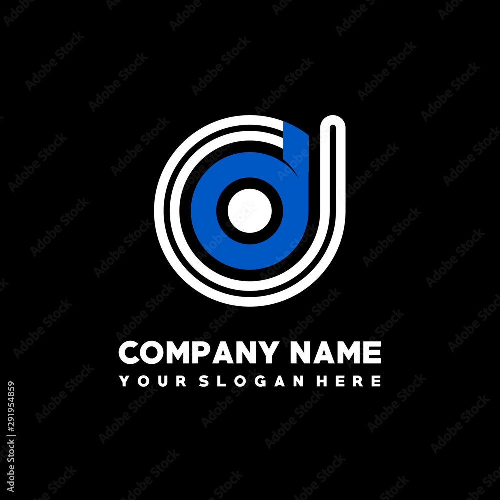 Initial lowercase letter DD, linked circle outline logo elegant, color white, blue on black background Initial lowercase letter DD, linked circle outline logo elegant, color white, blue on black background