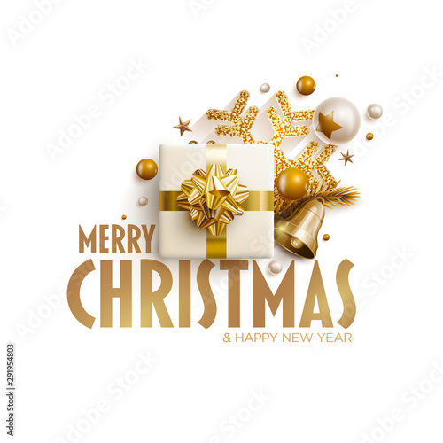 Merry Christmas and New Year greeting card design.