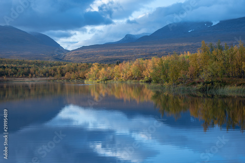 Lake in autumn. Abisko national park in north of Sweden.