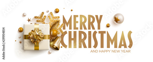 Merry Christmas and New Year greeting card design.