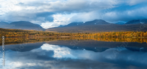 Lake in autumn. Abisko national park in north of Sweden.