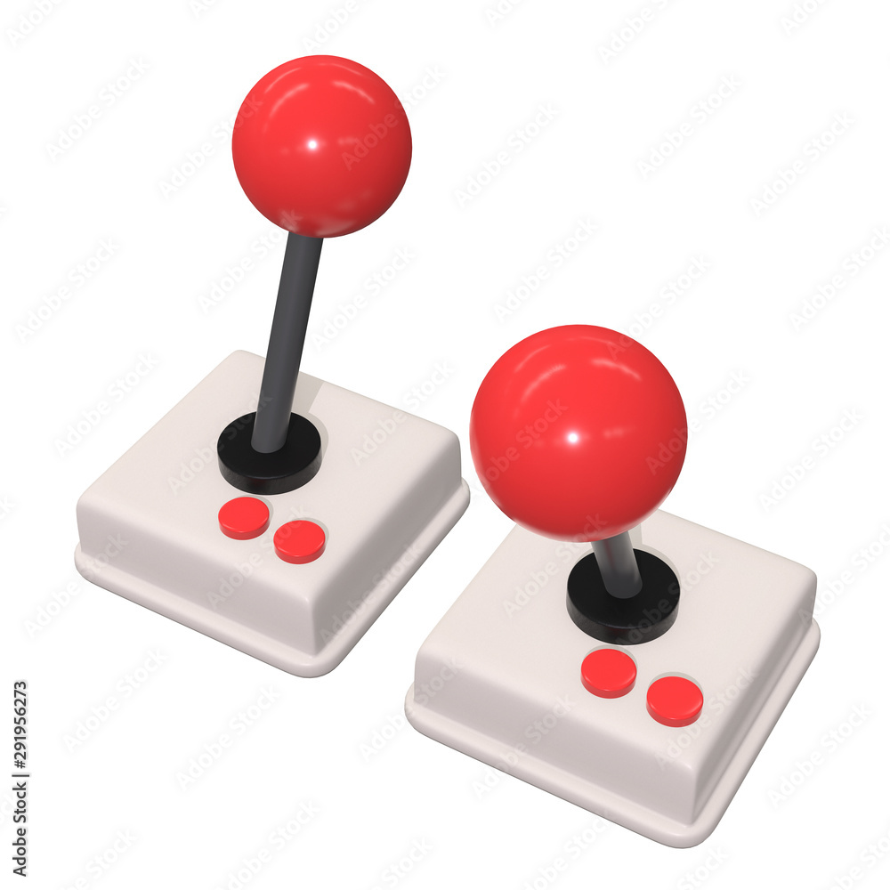 Retro video game controller gamepad joystick. 3d render illustration isolated on white background Retro video game controller gamepad joystick. 3d render illustration isolated on white background