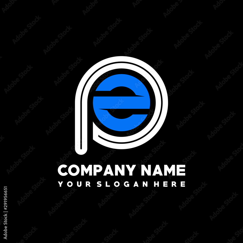 Initial lowercase letter PZ, linked circle outline logo elegant, color white, blue on black background Initial lowercase letter PZ, linked circle outline logo elegant, color white, blue on black background