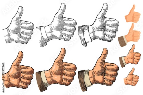Hand showing symbol Like. Making thumb up gesture.