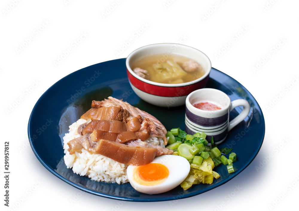 Slow cooked pork leg with steamed rice. Slow cooked pork leg with steamed rice.
