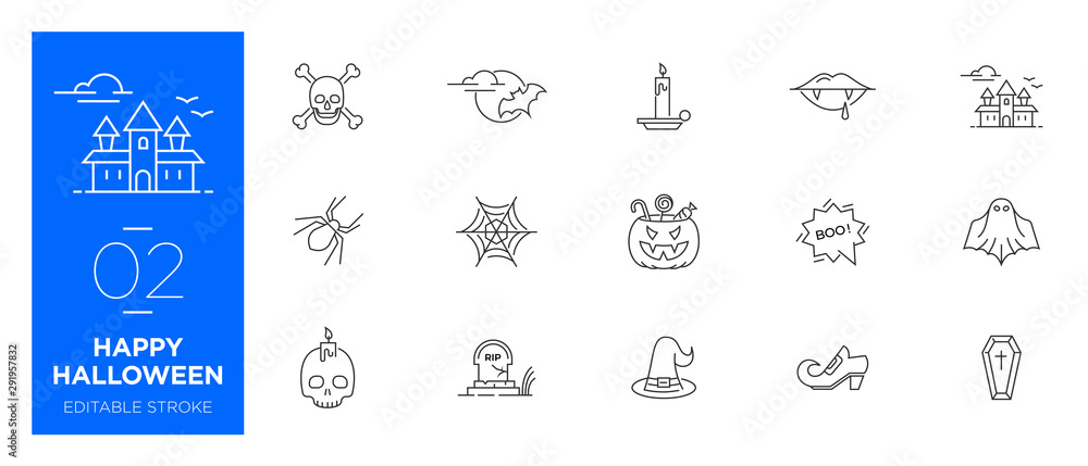 Set of Happy Halloween line icons - Modern icons	