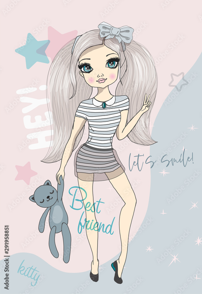 Cute girl big eye blond hand drawn illustration Cute girl big eye blond hand drawn illustration