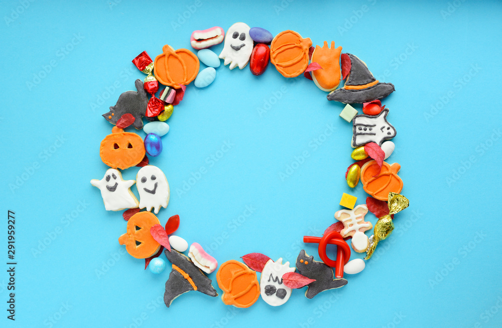 Happy Halloween frame from trick or treat sweets horizontal view Happy Halloween frame from trick or treat sweets horizontal view