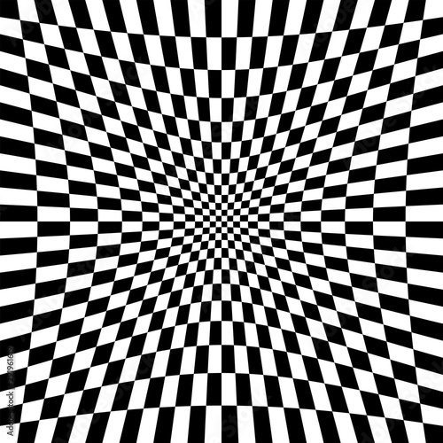 Indentation, hollow, depression, deepening distortion, deformation effect on checkboard, chekered, squares, pepita pattern, background
