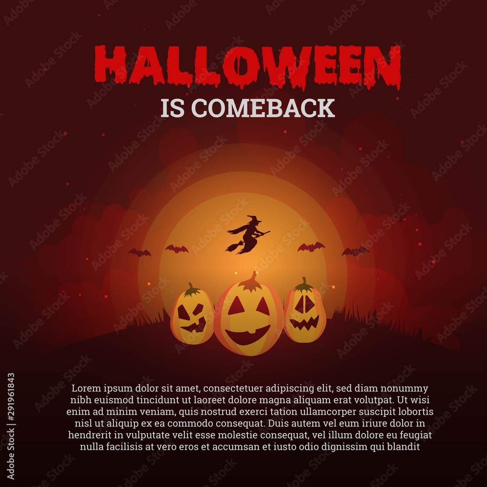 Halloween is comeback poster with three pumpkins