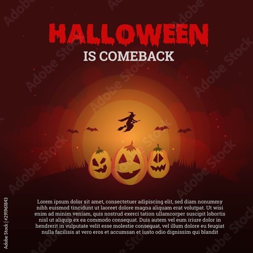 Halloween is comeback poster with three pumpkins