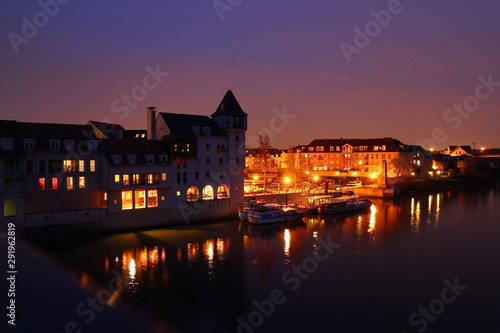 Late evening in the port of Cergy on the Oise river. Cergy-Pontoise, France.