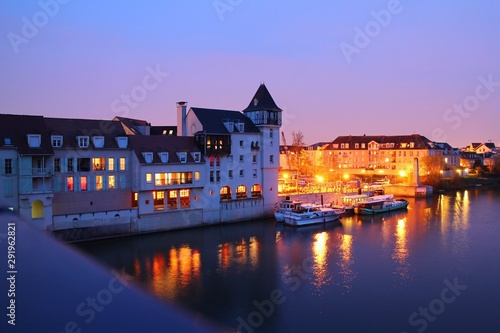 Quiet evening in the port of Cergy on the Oise river. Cergy-Pontoise, France. photo