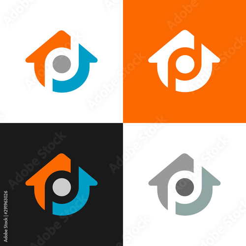 Design of alphabet letter pd and house symbol, abstract home logo design  - Vector