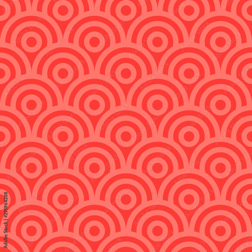 Red vector seamless pattern with rounded linear shapes