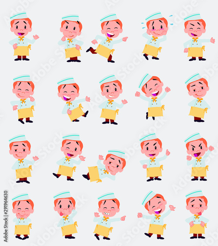 Cartoon character chef. Set with different postures, attitudes and poses, always in positive attitude, doing different activities in vector vector illustrations.