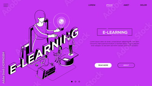 Distance education landing page modern vector template
