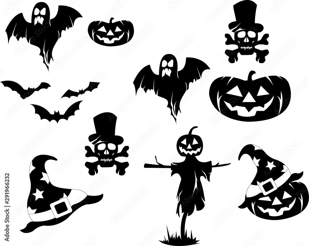 Set of Happy Halloween design elements. Halloween logos, badges, labels, icons, objects. Vector illustration EPS 10 Set of Happy Halloween design elements. Halloween logos, badges, labels, icons, objects. Vector illustration EPS 10