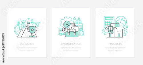 Motivation, goal setting - line design style icons set
