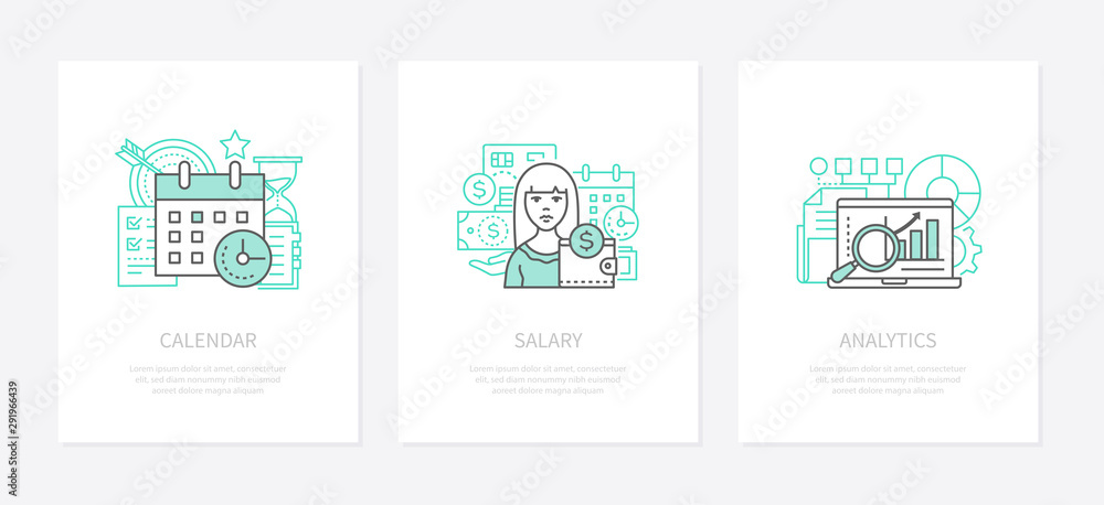 Wage calculation - line design style icons set