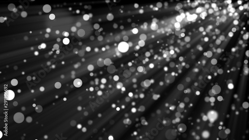 3D rendering silver sequins shimmer and create bokeh on a black background. Computer generated abstract background