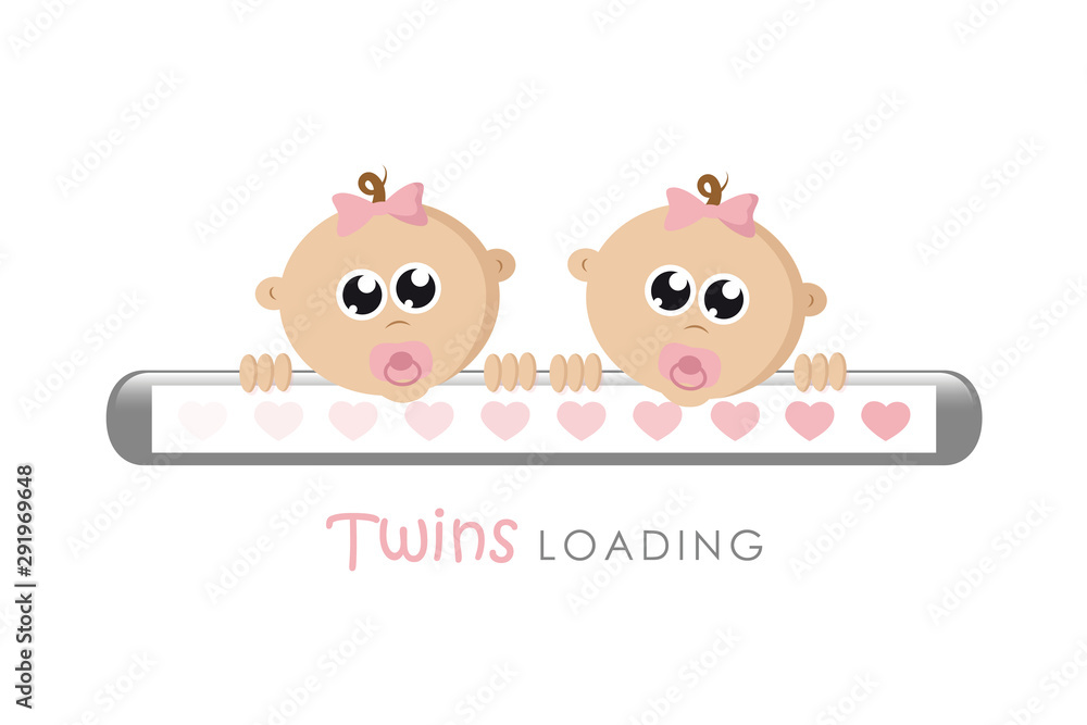 baby girl twins loading bar with hearts vector illustration EPS10 baby girl twins loading bar with hearts vector illustration EPS10
