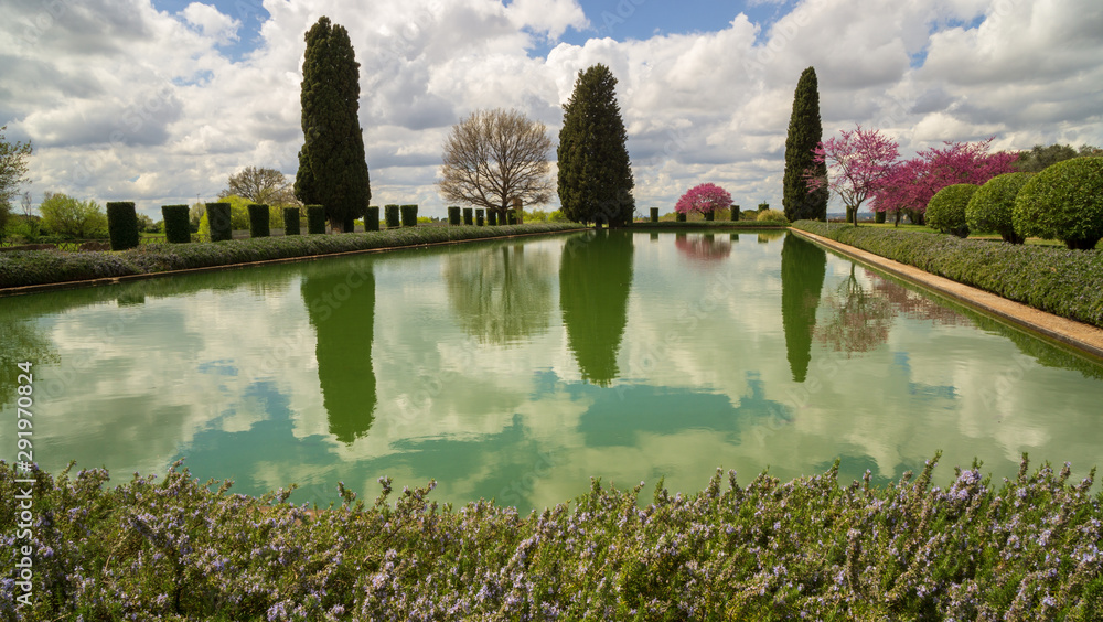 Fototapeta premium The wide Pecile pool and vast pond of Villa Adriana or Hadrian s Villa archaeological site in Tivoli - Rome province- Lazio region- Italy