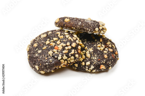 Chocolate cookies isolated on white background.